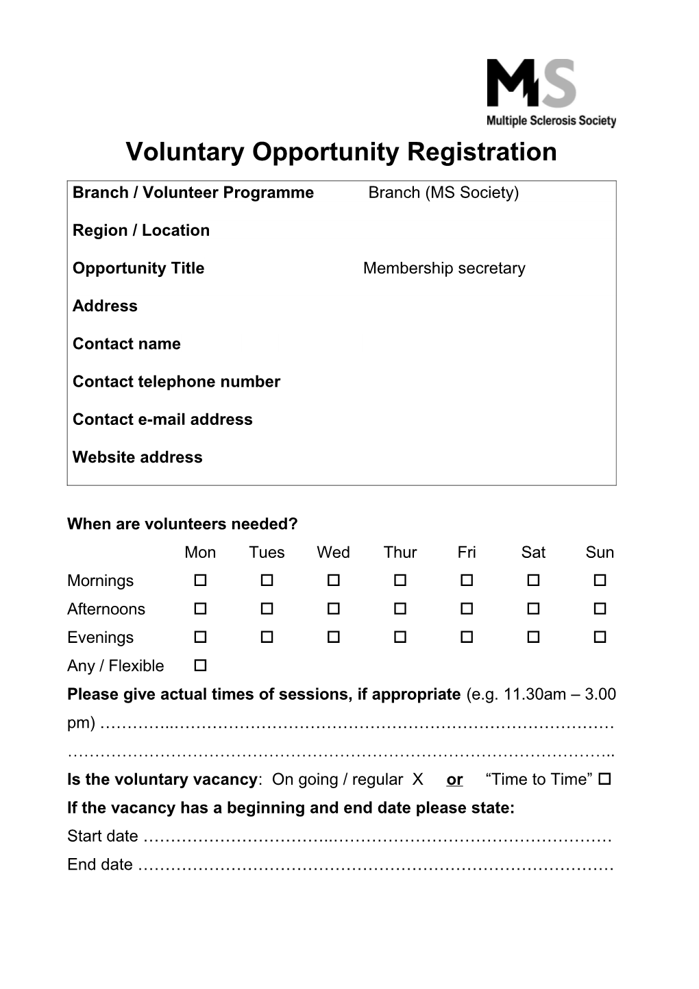 Voluntary Opportunity Registration