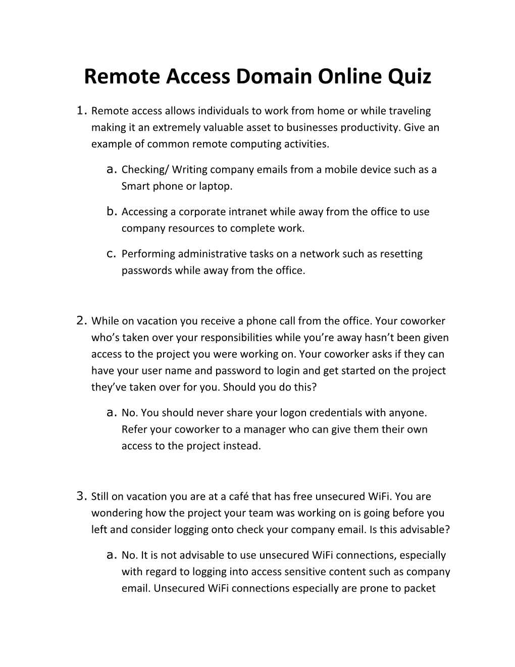 Remote Access Domain Online Quiz