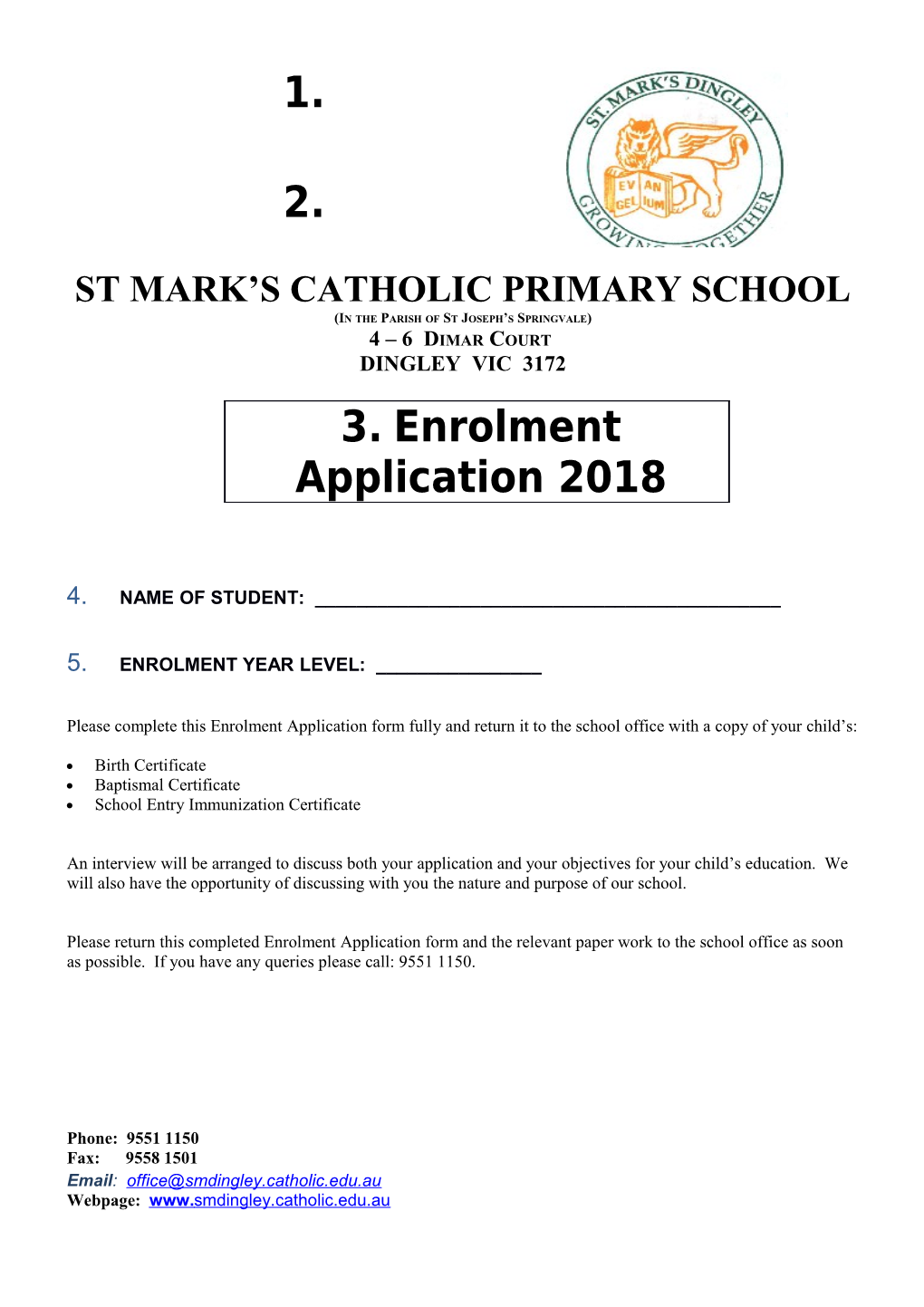 School Enrolment Form s1
