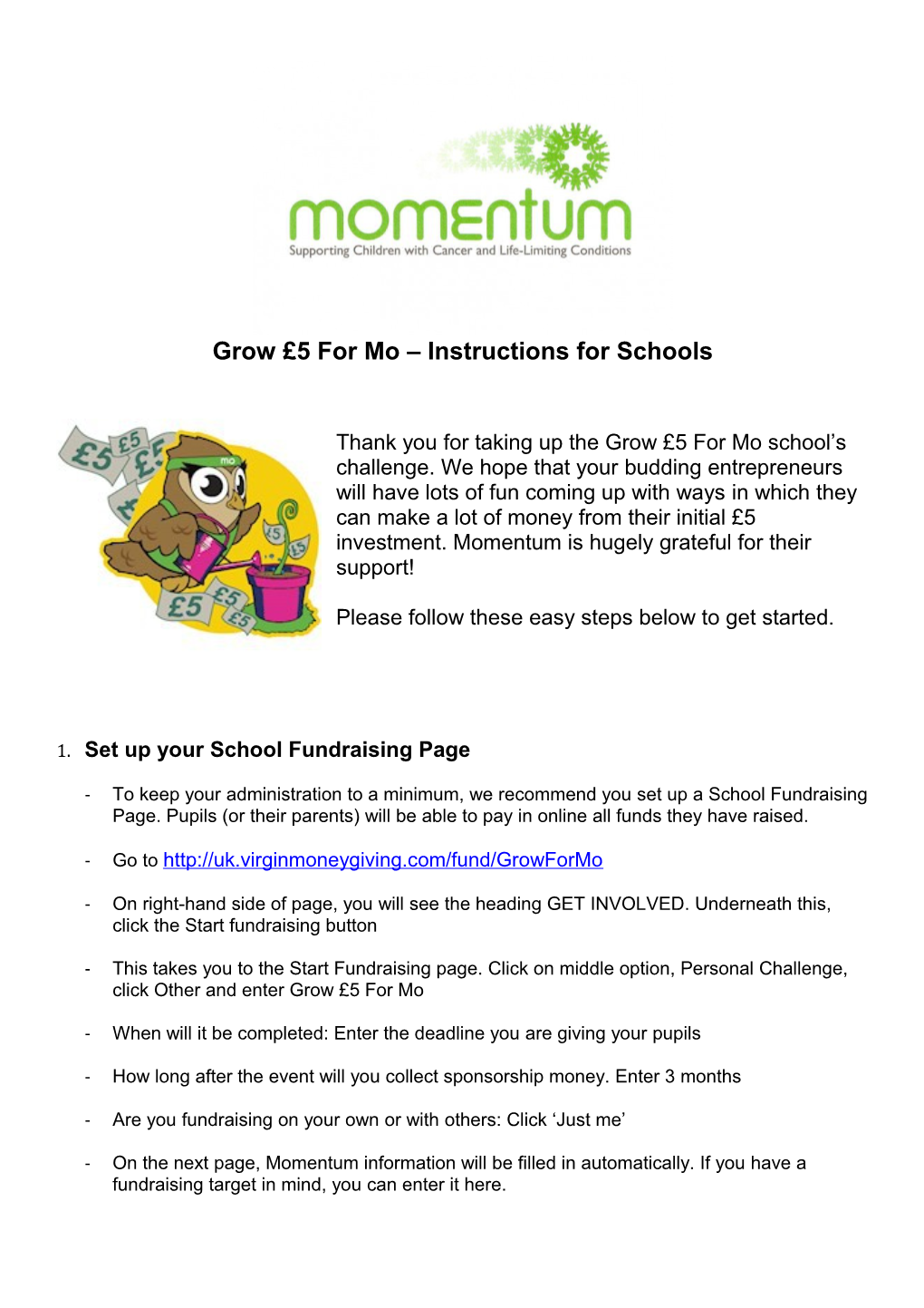 Grow 5 for Mo Instructions for Schools