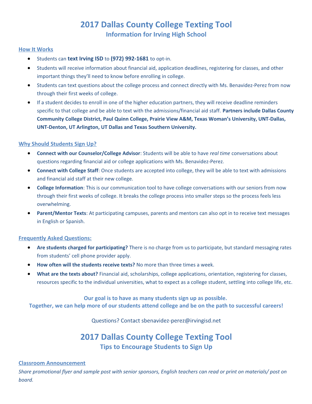 2017 Dallas County College Texting Tool