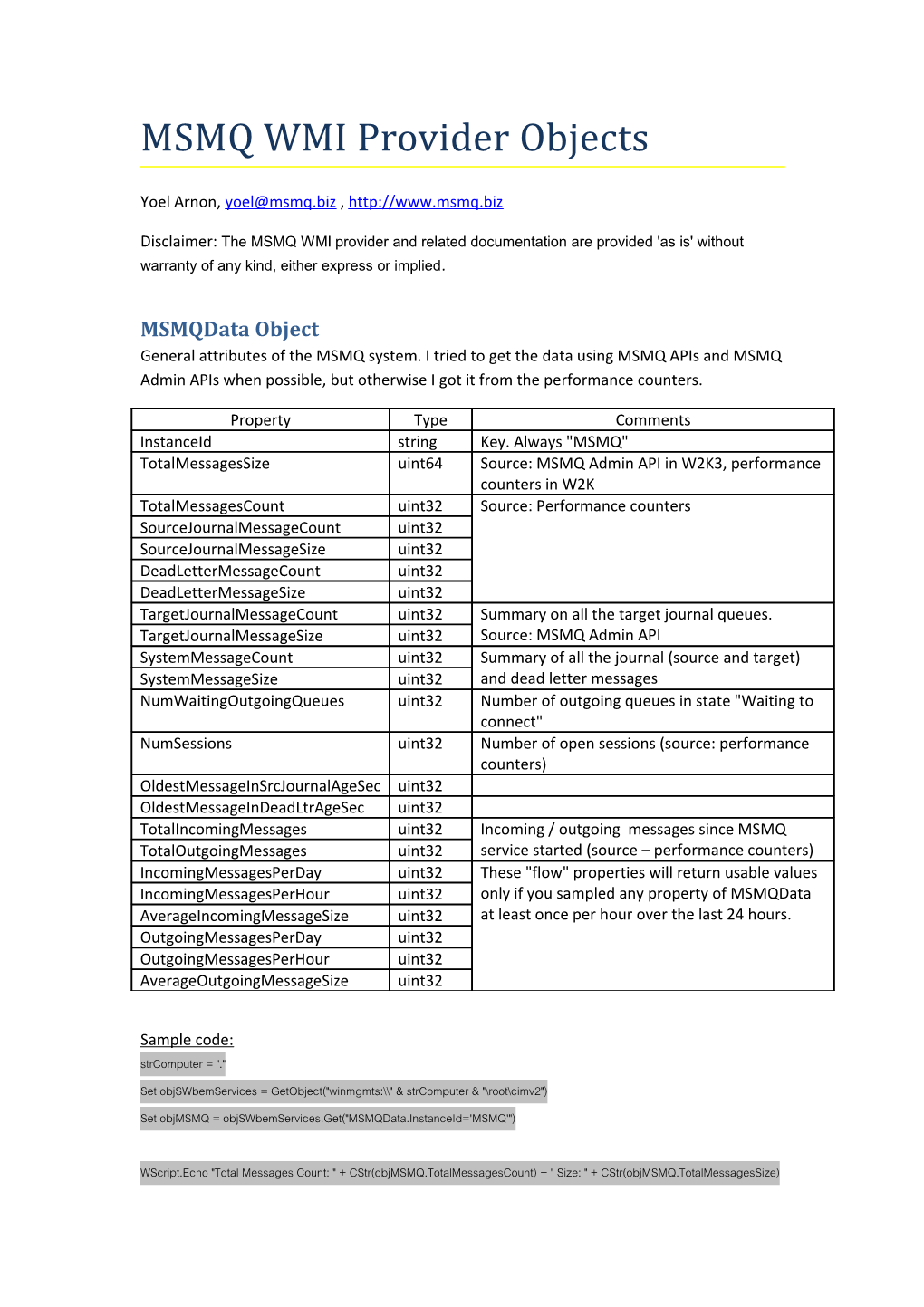 MSMQ WMI Provider Objects