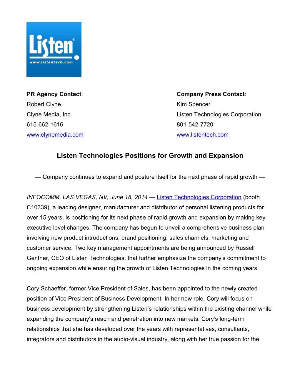 Listen Technologies Positions for Growth and Expansion