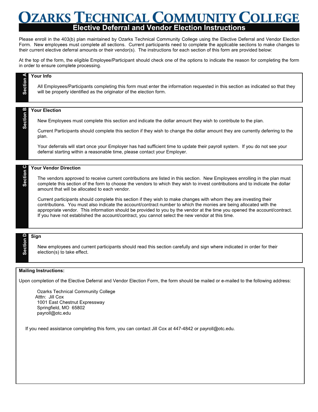 Elective Deferral and Vendor Election Form & Instructions