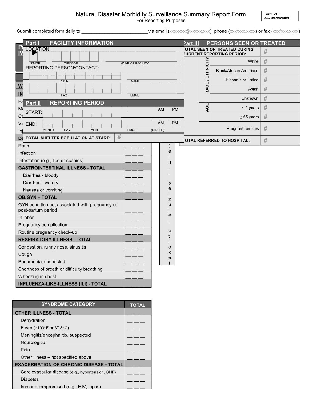 Aggregate Natural Disaster Morbidity Report Form