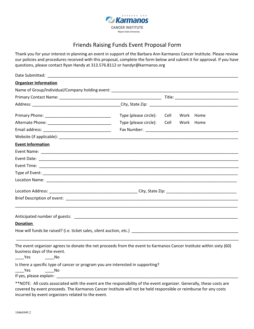 Friends Raising Funds Event Proposal Form