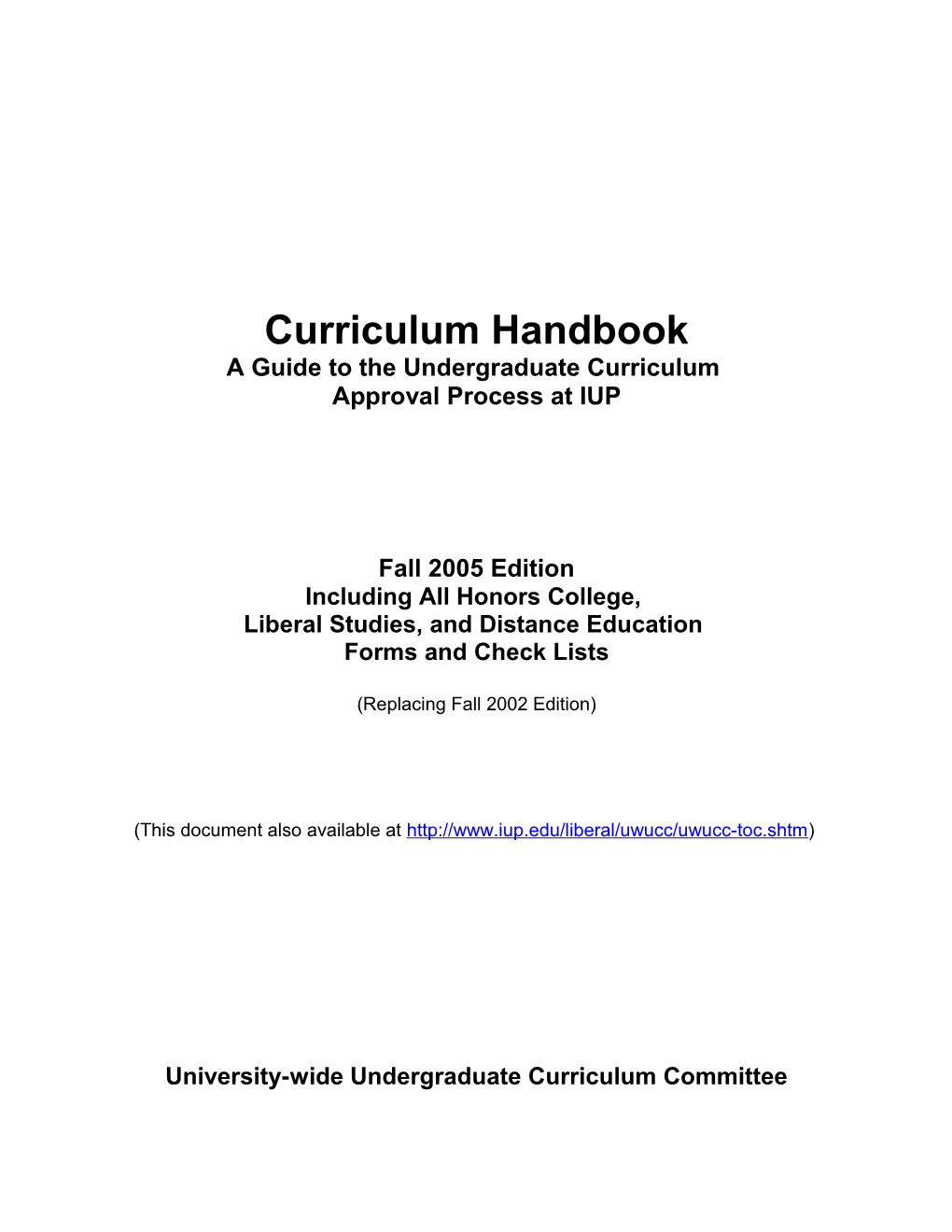 Undergraduate Curriculum Handbook 2005
