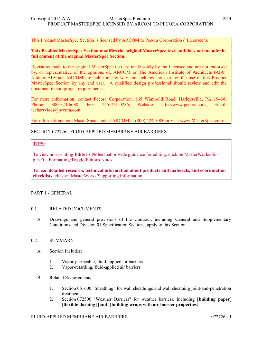 Section 072726 - Fluid-Applied Membrane Air Barriers s1