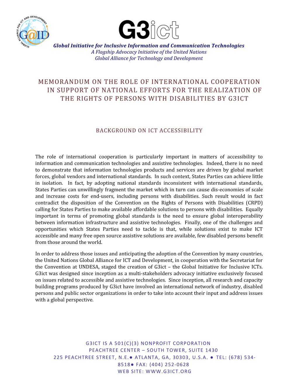 Memorandum on the Role of International Cooperation in Support of National Efforts For