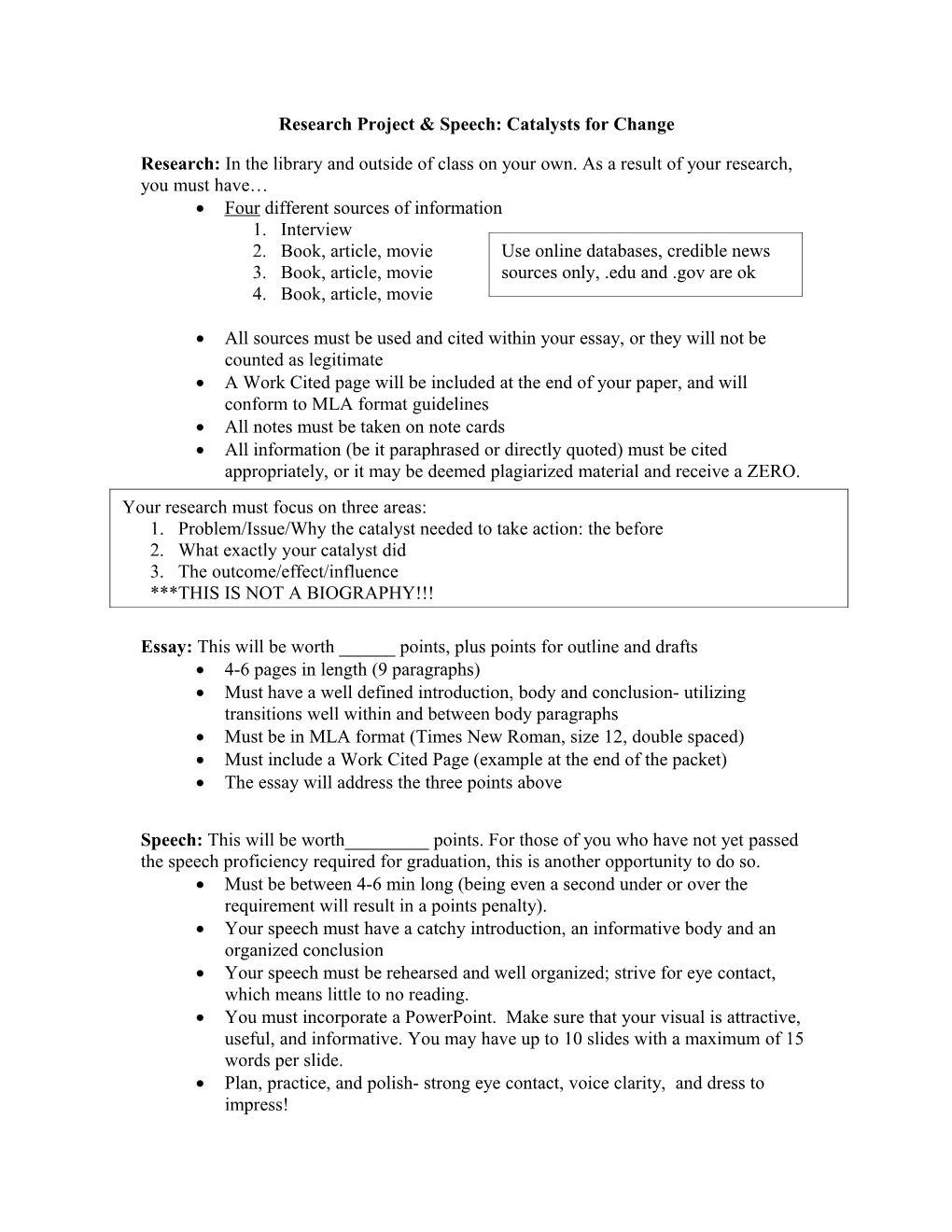 Research Project & Speech: Catalysts for Change