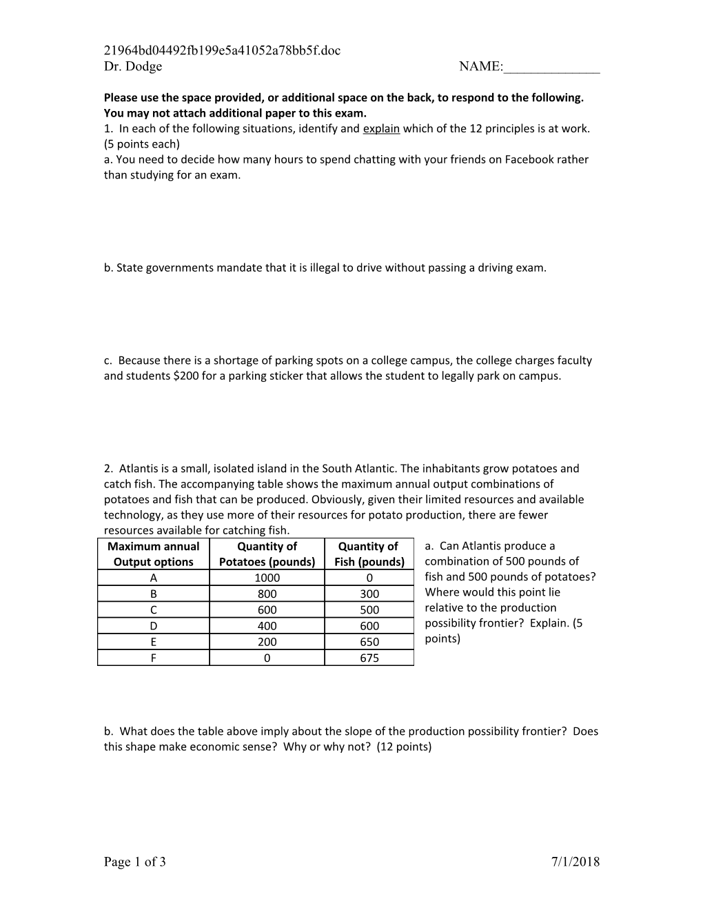 Intro Micro Exam 1, Fall 2011