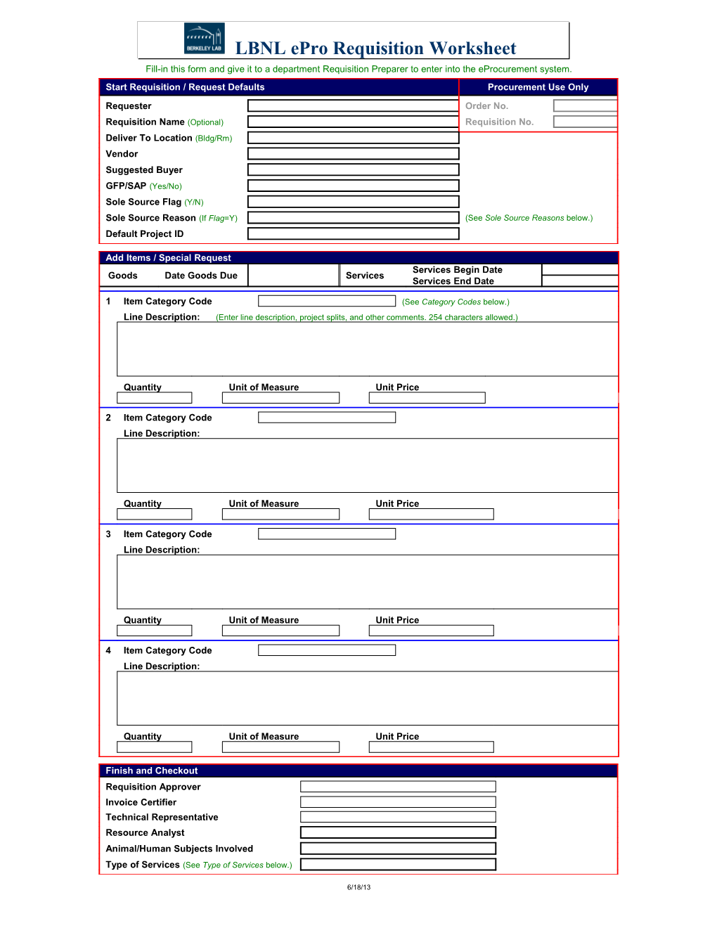 LBNL Eprocurement Requisition Form