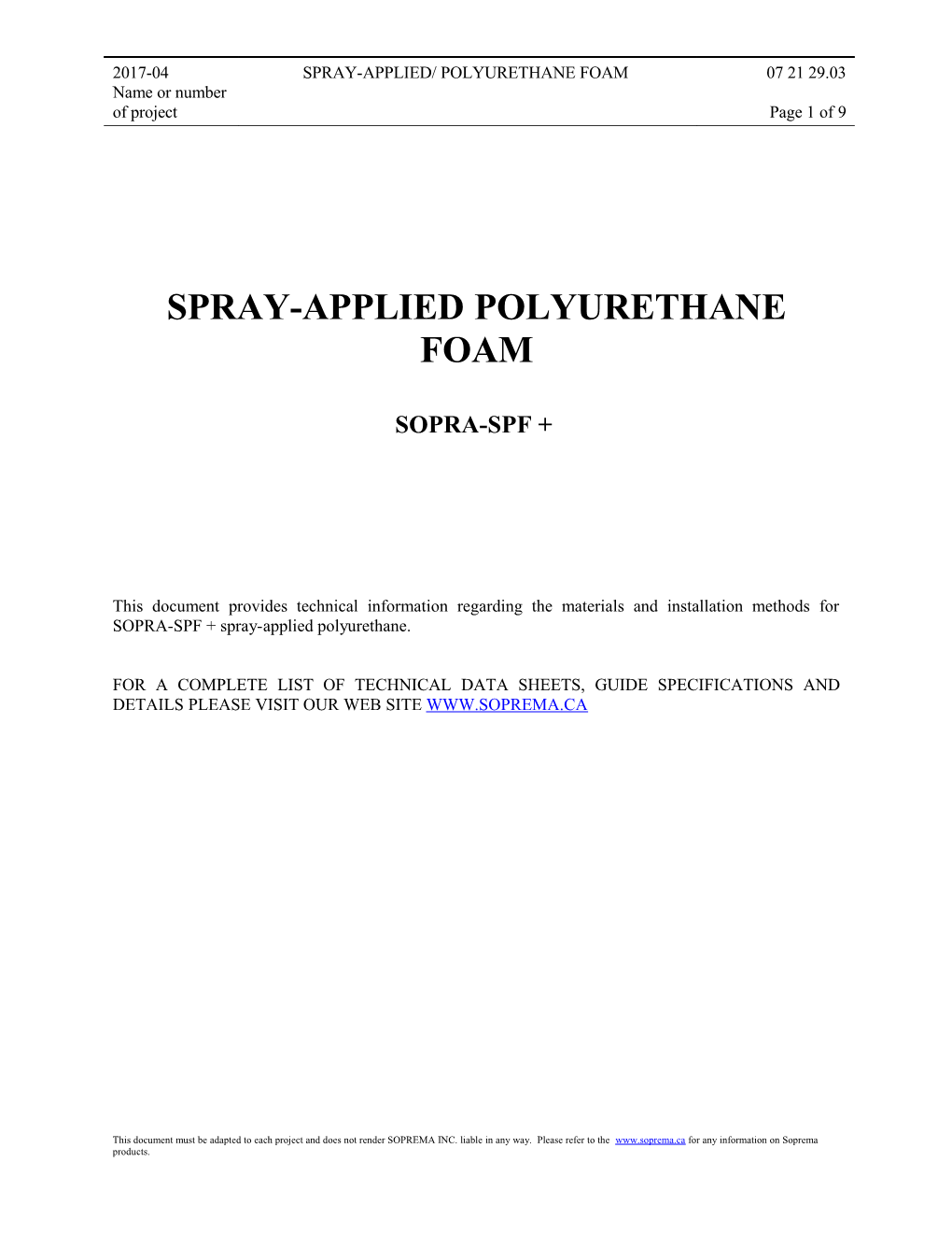 Spray-Applied Polyurethane Foam