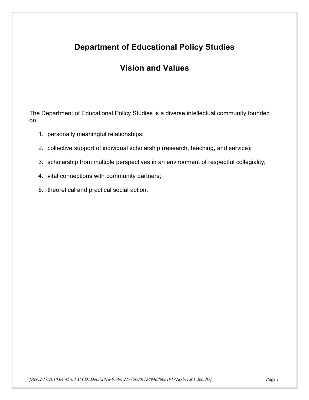 Department of Educational Policy Studies