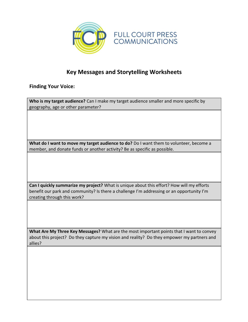 Key Messages and Storytelling Worksheets