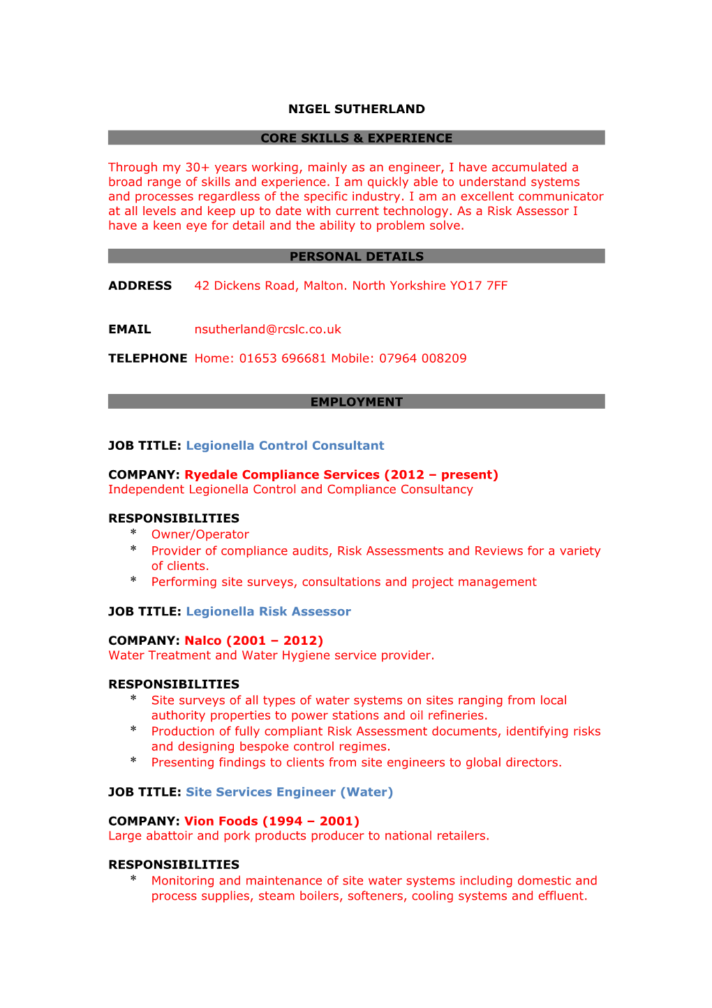 CV Template: Unemployed Sample CV