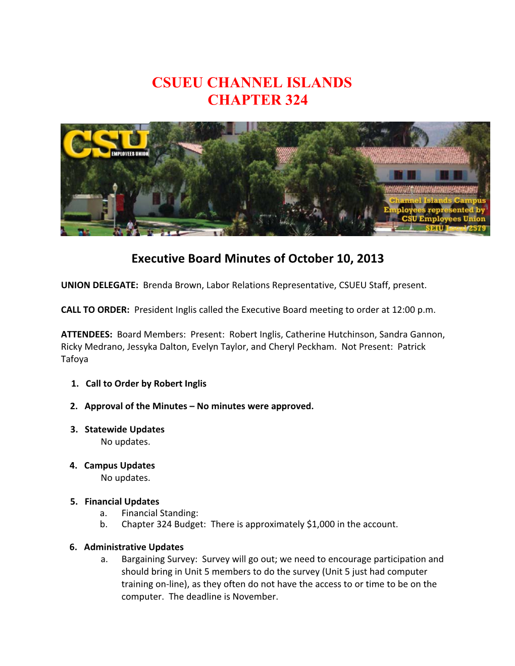 Executive Board Minutes of October 10, 2013