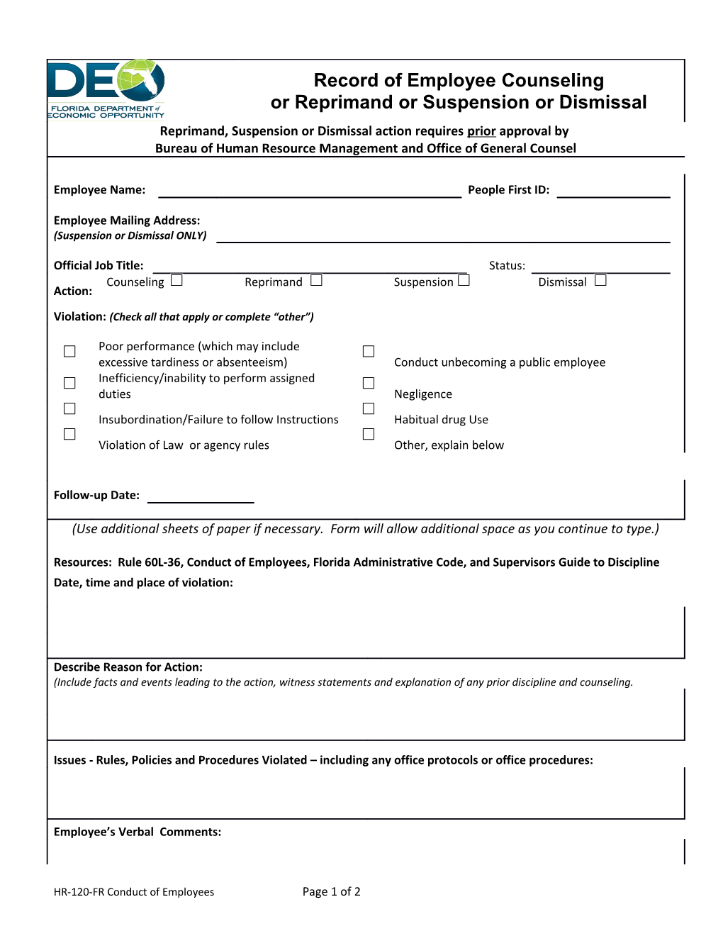 HR-120-FR Conduct of Employees Page 1 of 2
