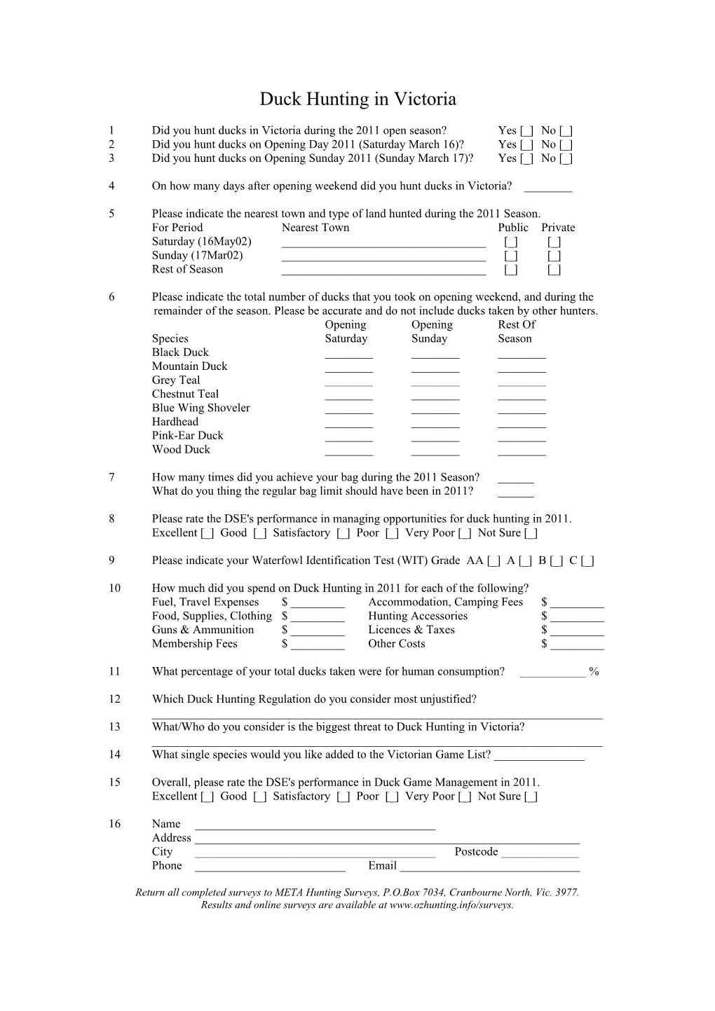 META Duck Hunting Survey