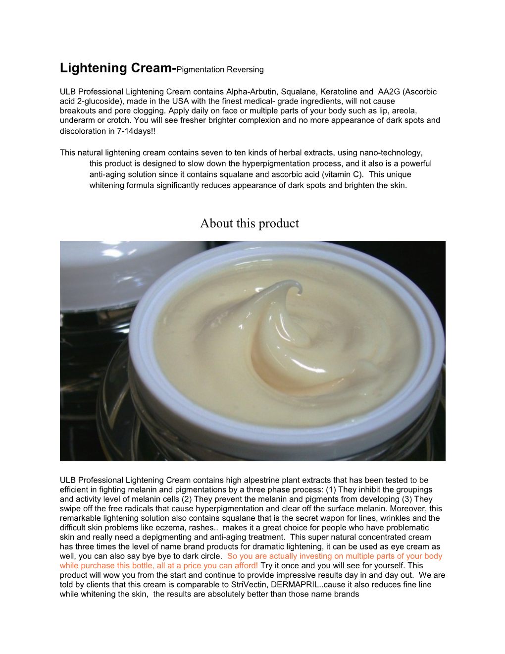 Lightening Cream-Pigmentation Reversing