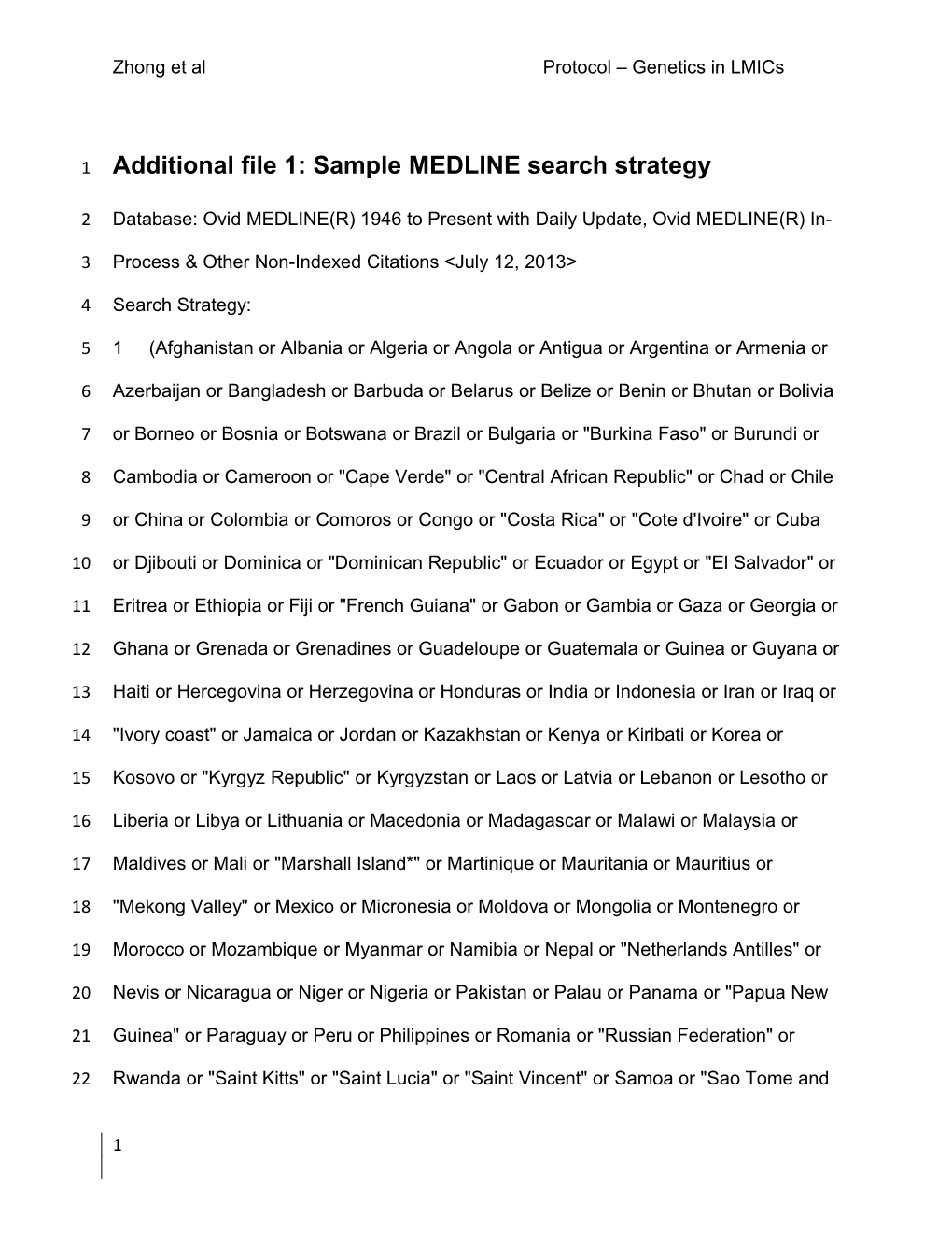 Additional File 1: Sample MEDLINE Search Strategy