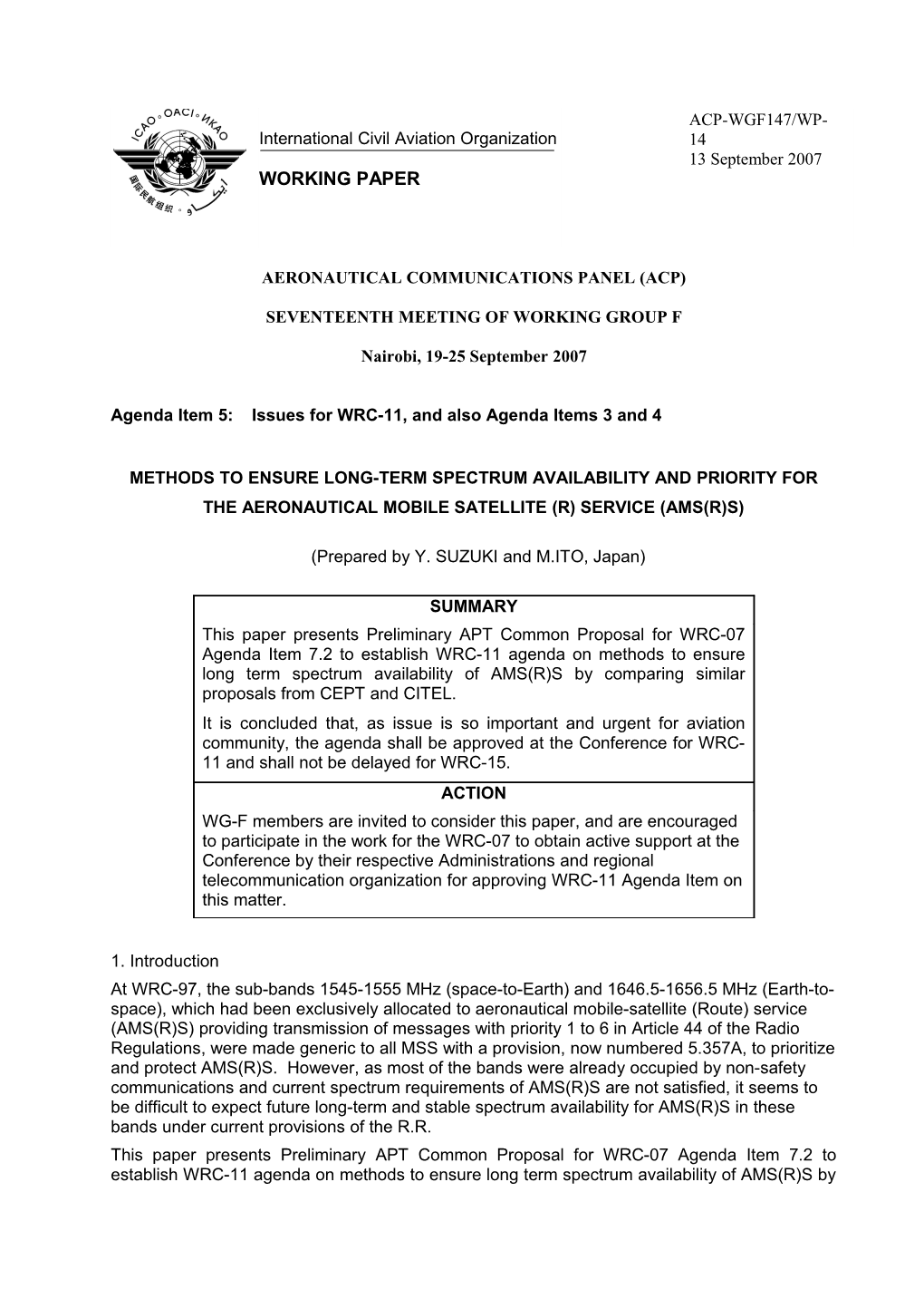 Methods to Ensure Long-Term Spectrum Availibility and Priority for the Aeronautical