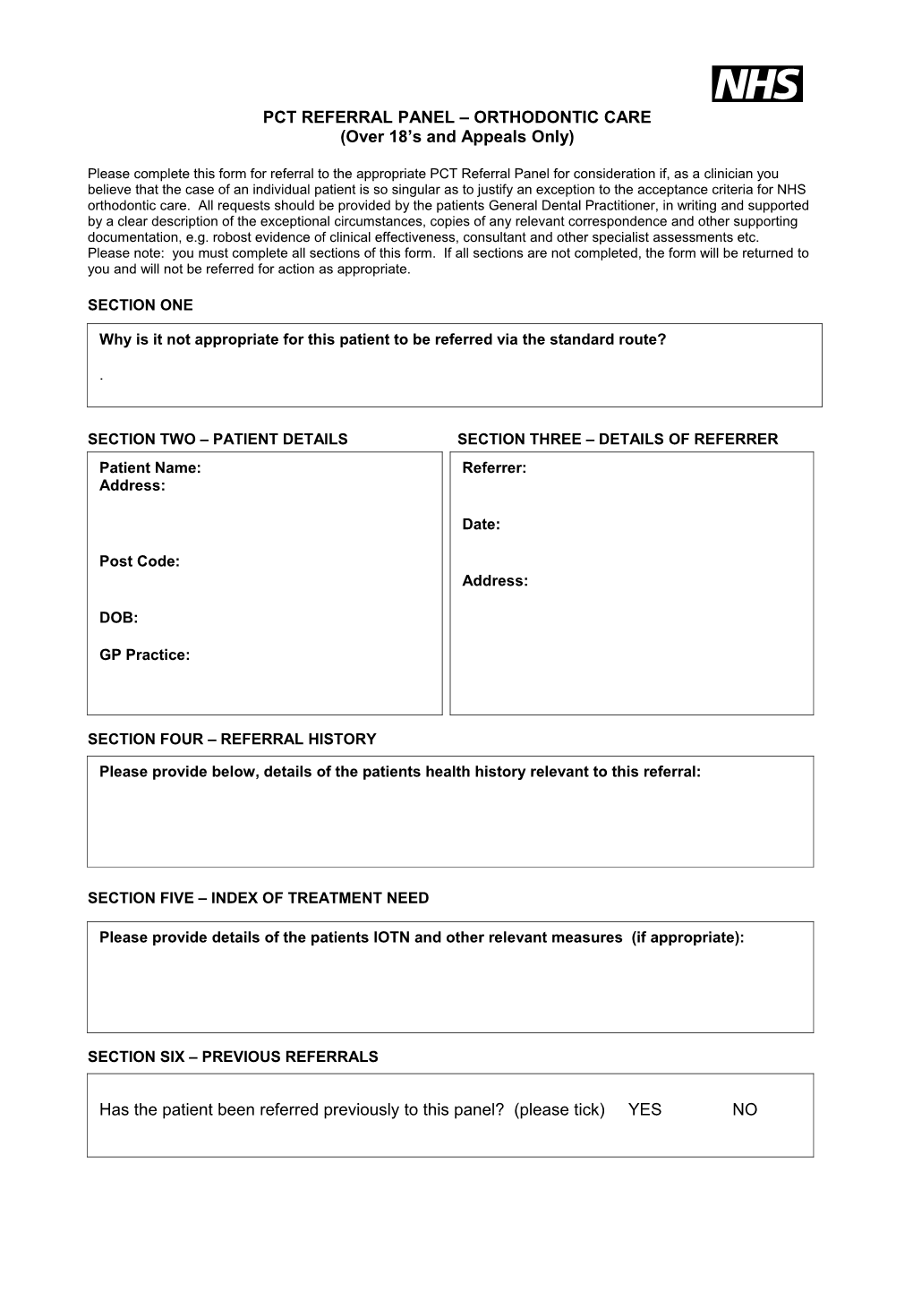 Pct Referral Panel Orthodontic Care