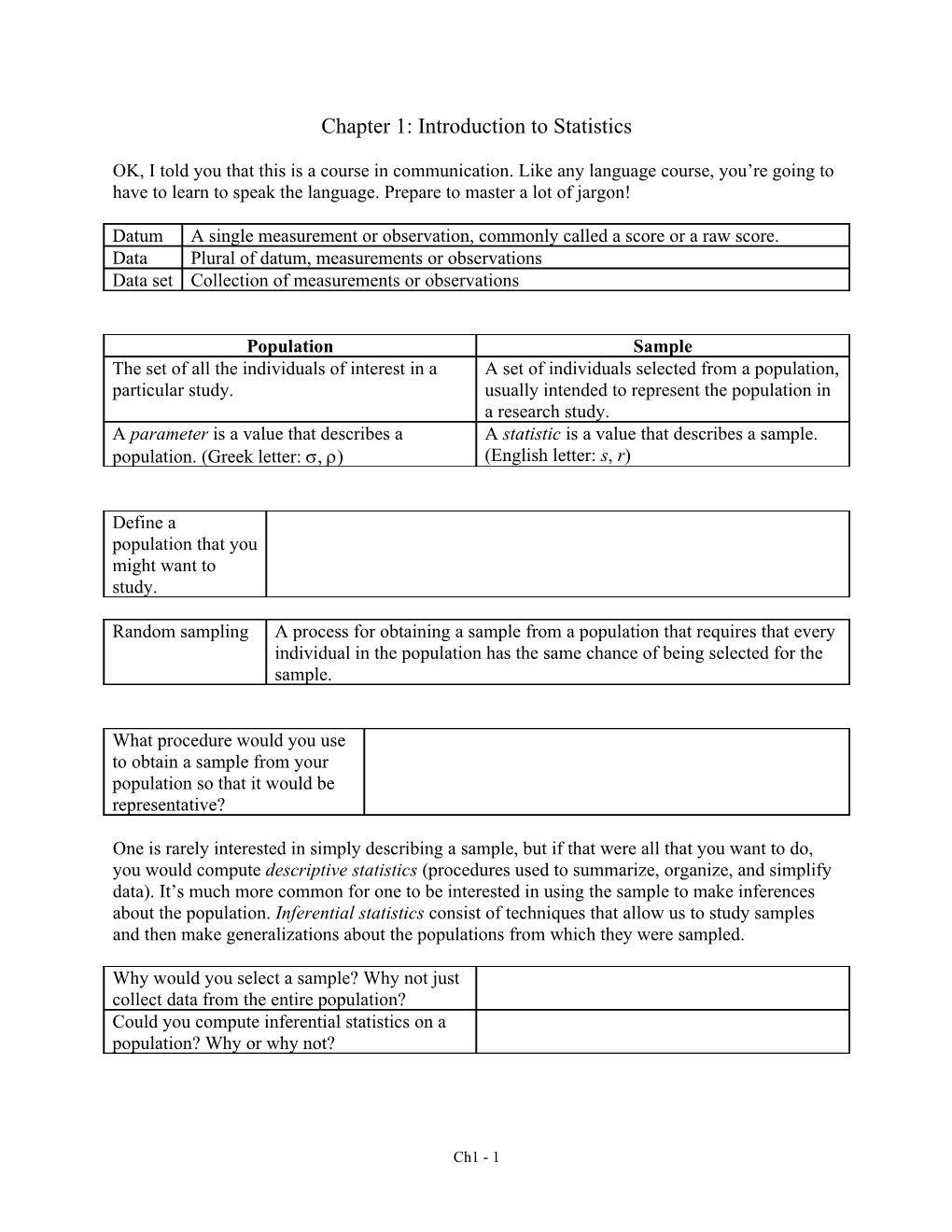 Chapter 1: Introduction to Statistics