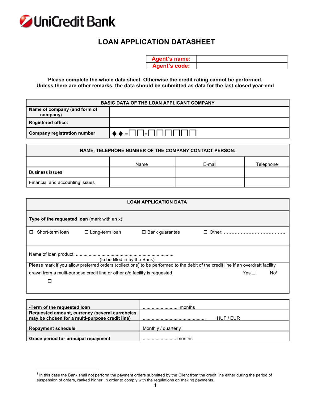 Loan Application Datasheet