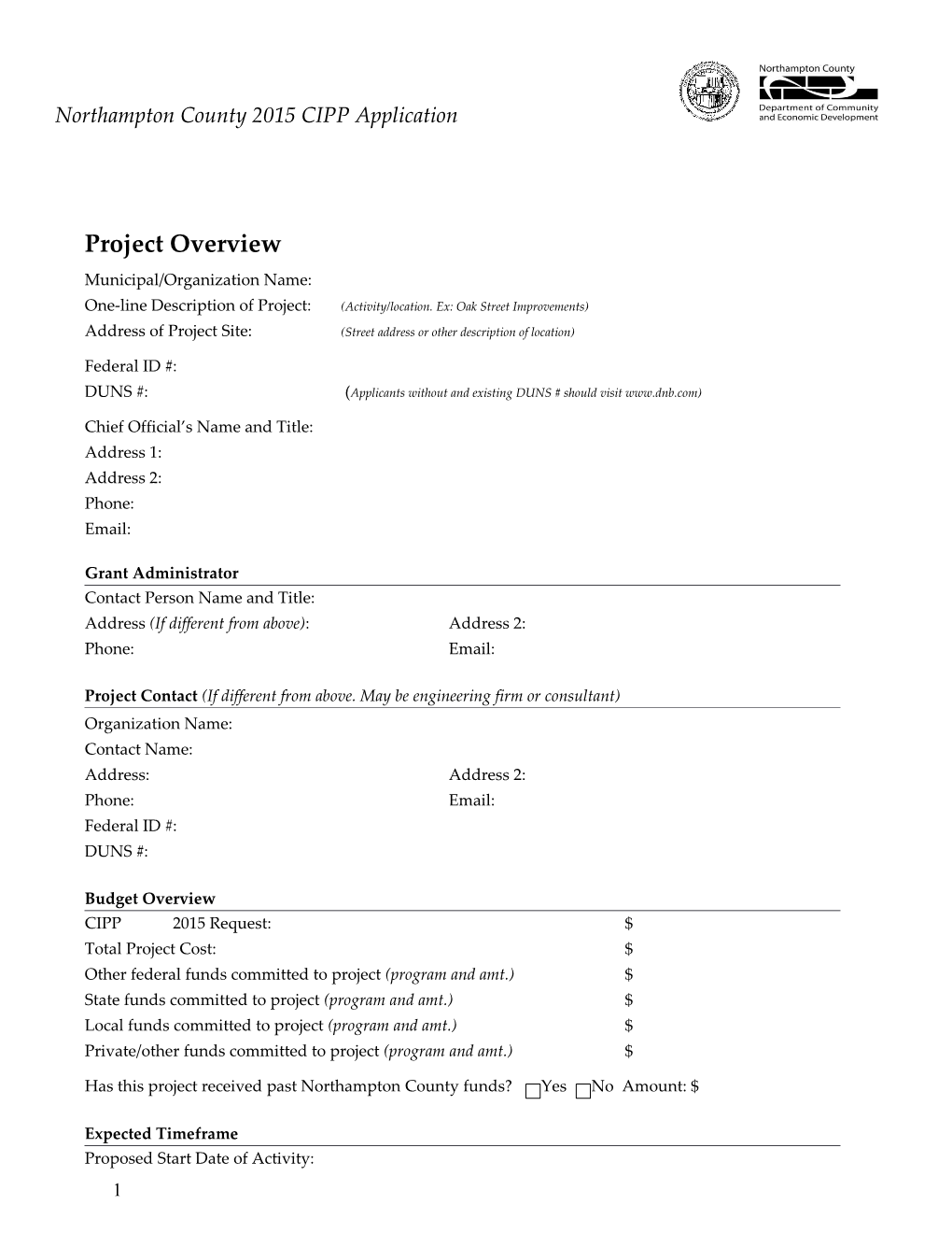 CIPP Job Creation Grant Program Application