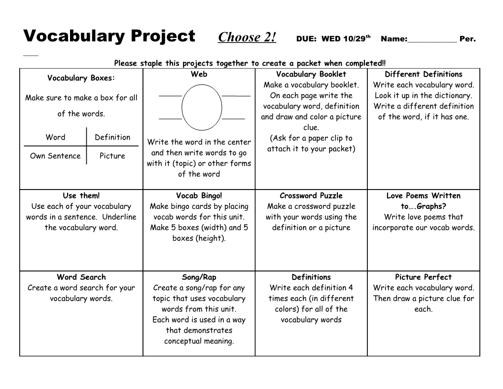 Please Staple This Projects Together to Create a Packet When Completed