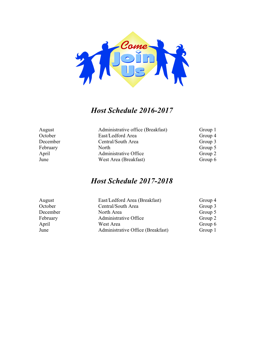 Host Schedule 2016-2017