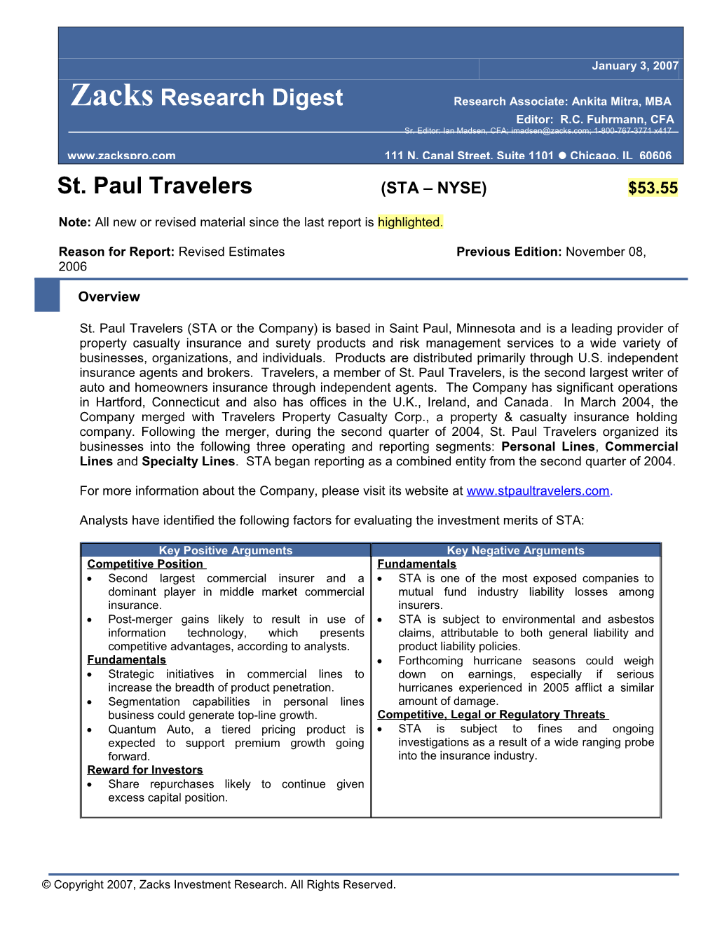 St. Paul Travelers (STA NYSE) $53.55