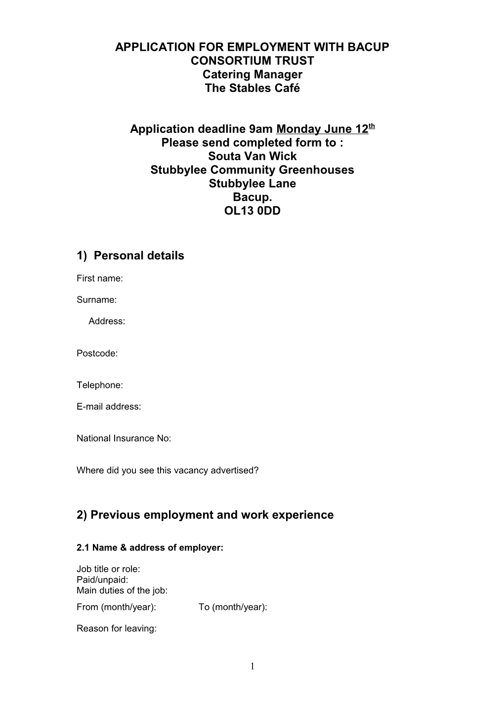 Application for Employment with Bacup Consortium Trust