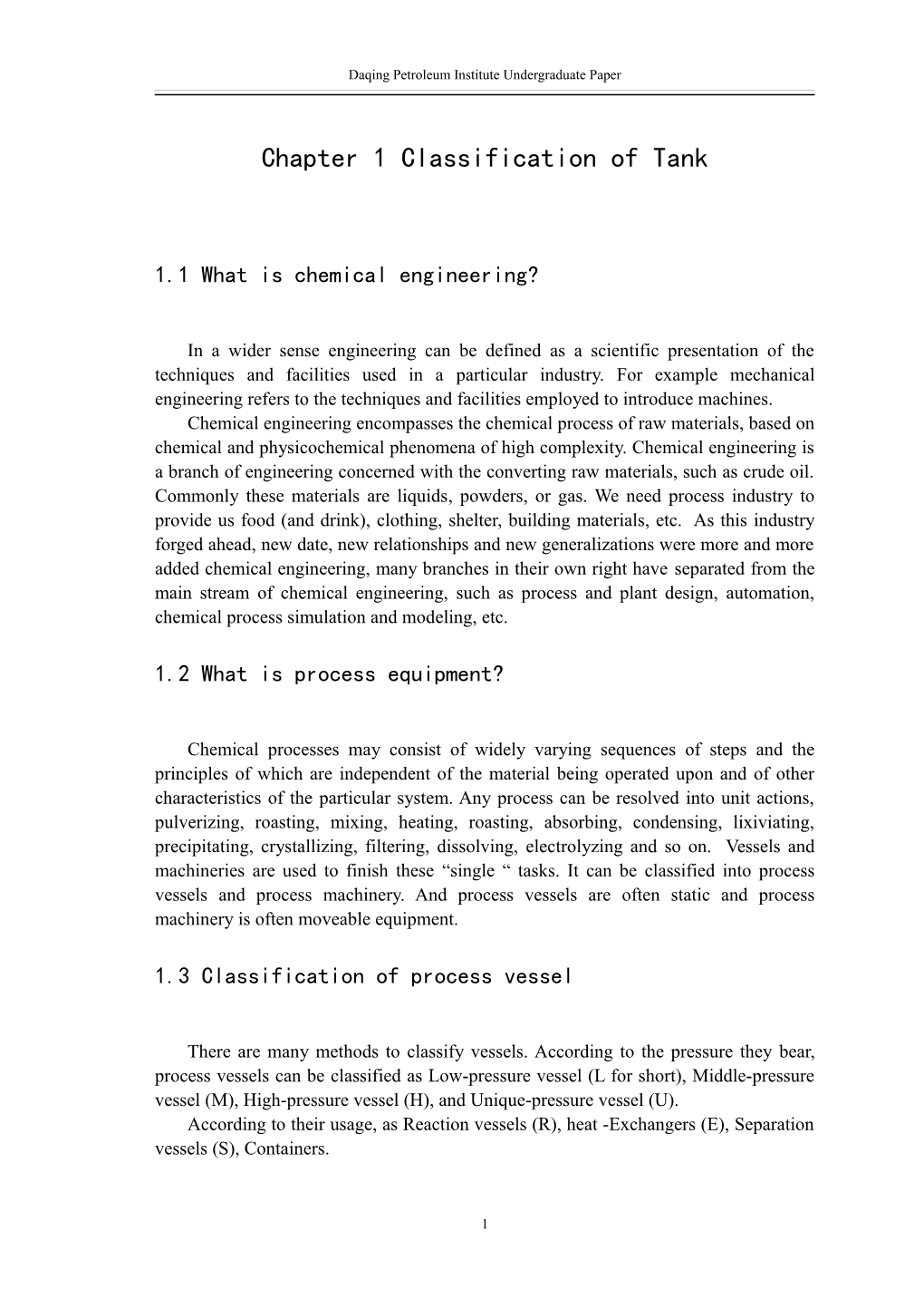 Daqing Petroleum Institute Undergraduate Paper