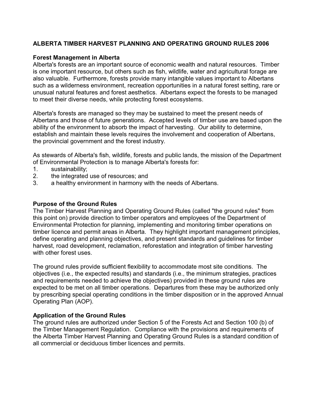 Alberta Timber Harvest Planning and Operating Ground Rules1994