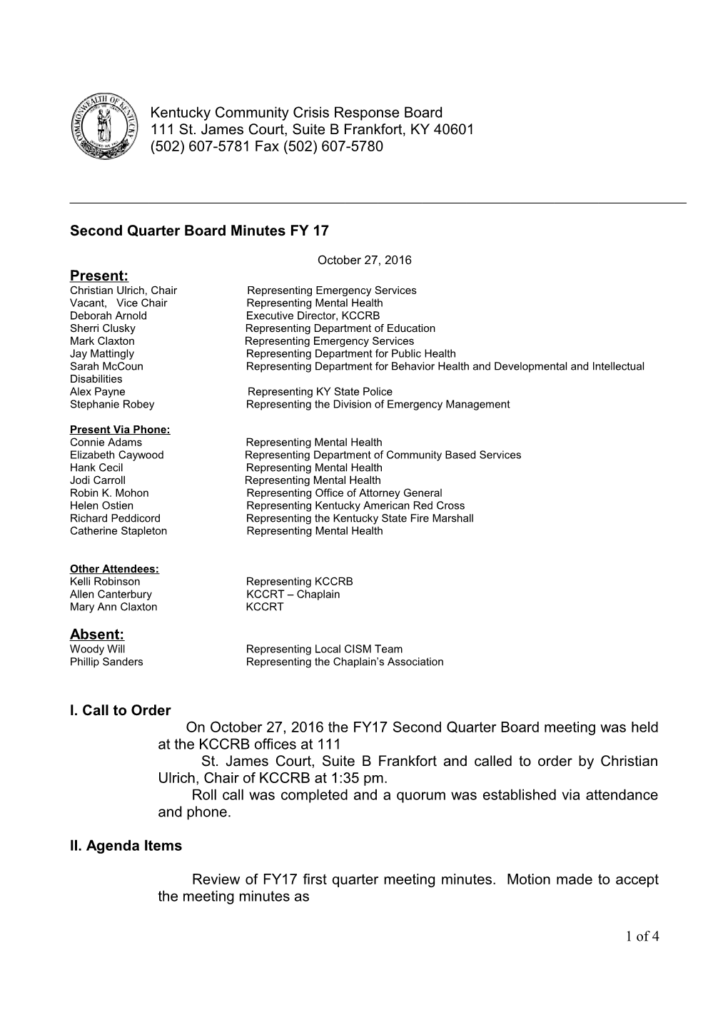 FY17 Second Quarter Meeting Minutes