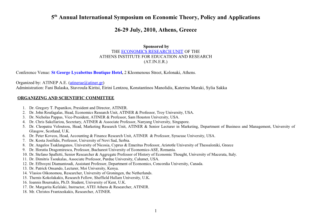 5Th Annual International Symposium Oneconomic Theory, Policy and Applications