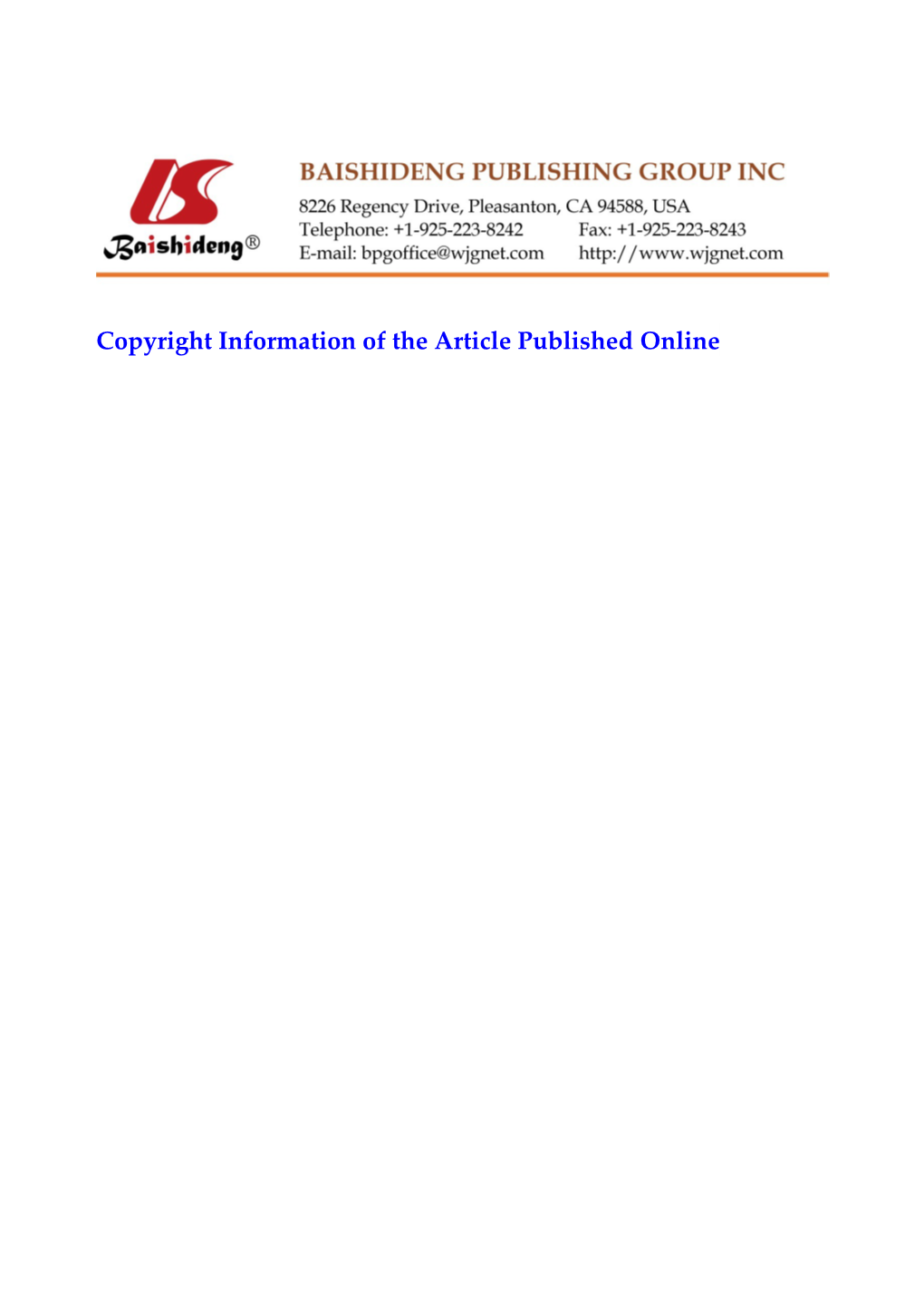 Copyright Information of the Article Publishedonline