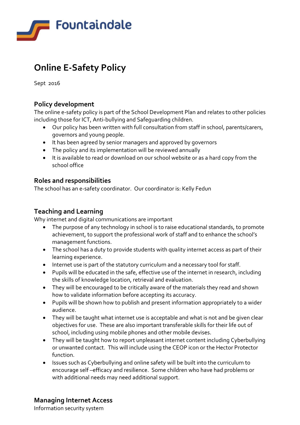 Online E-Safety Policy