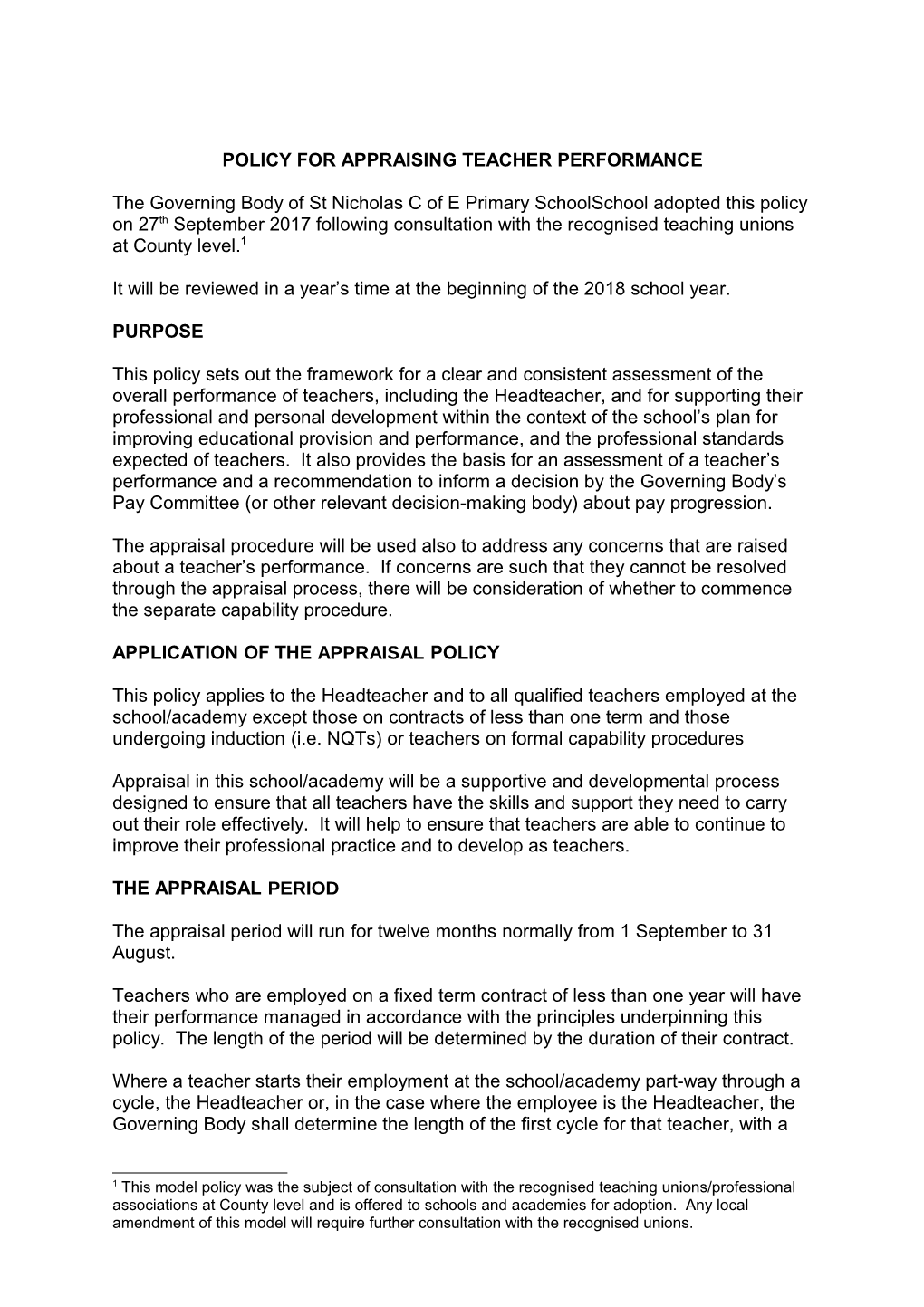 Section 5B - Draft Model Policy for Appraising Teacher Performance 2017