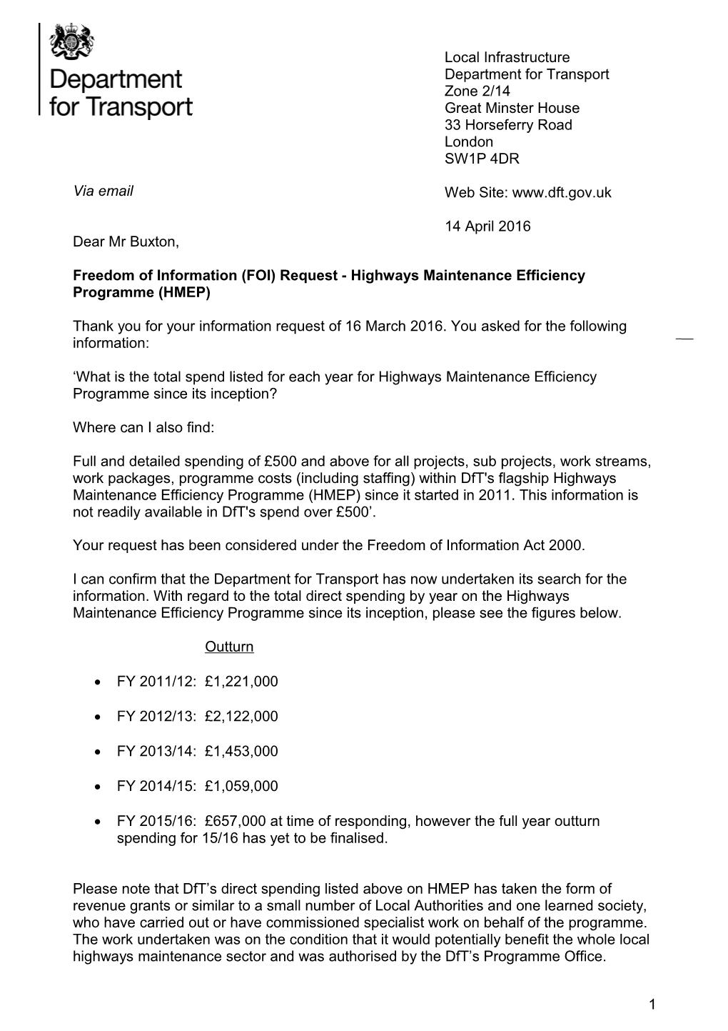 HMEP Approval of Intial Costs