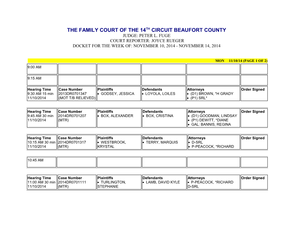 The Family Court of the 14Th Circuit Beaufort County Judge: Peter L. Fuge Court Reporter