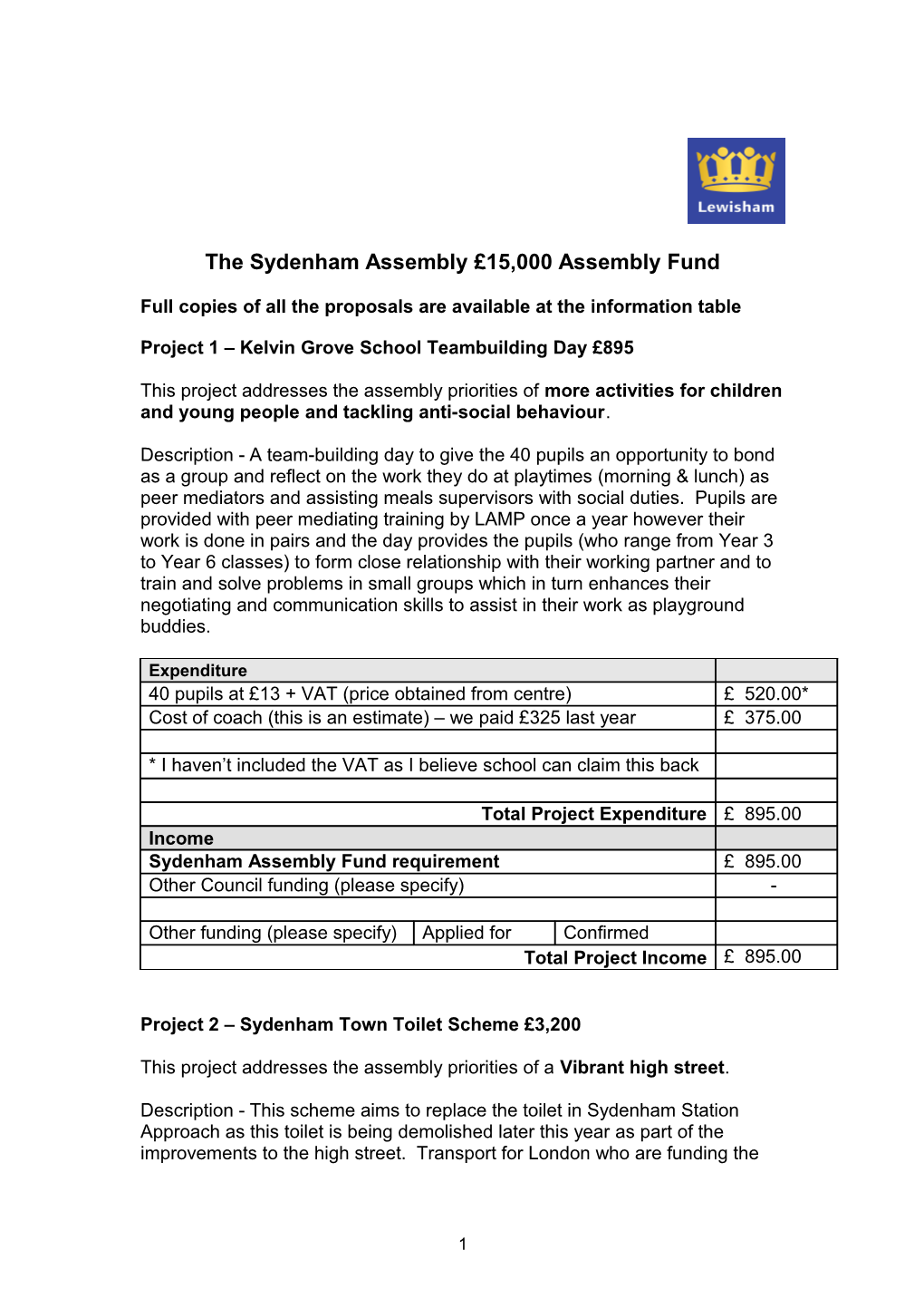 The Sydenham Assembly 15,000 Assembly Fund