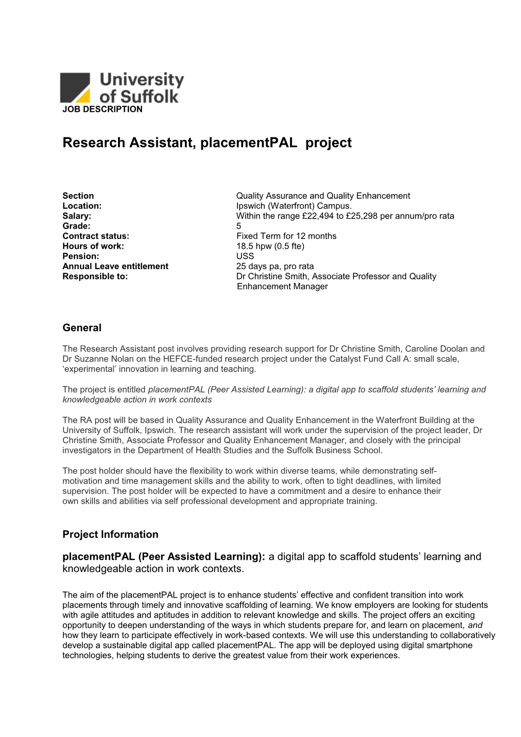 Research Assistant, Placementpal Project