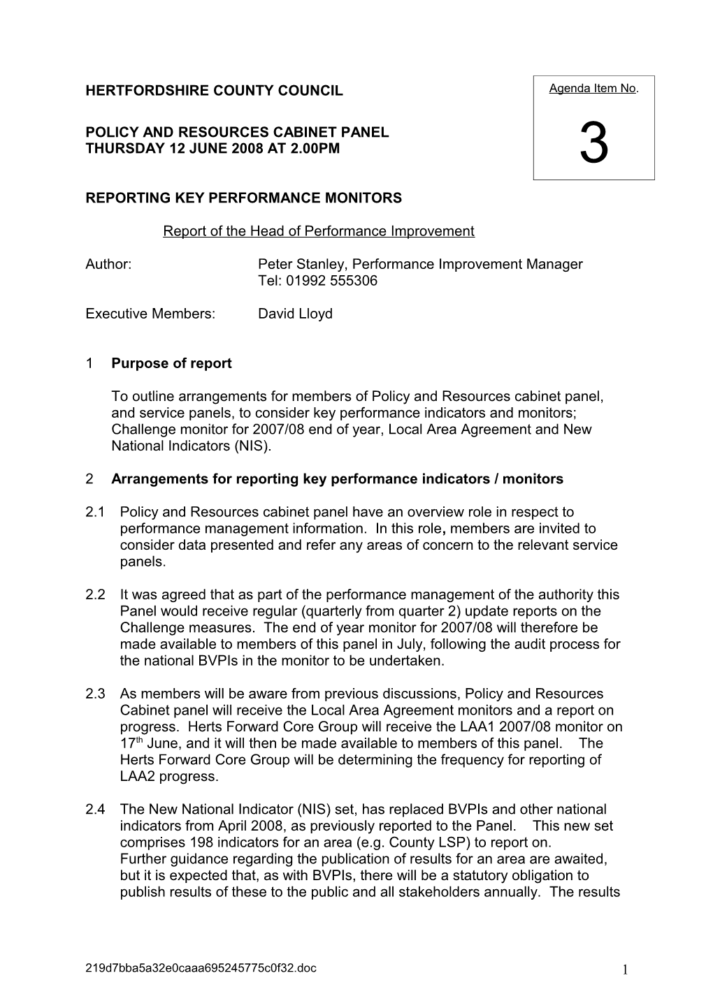 Reporting Key Performance Monitors