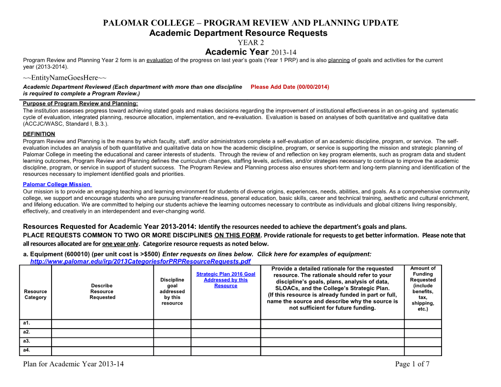 Palomar College Institutional Review and Planning s1