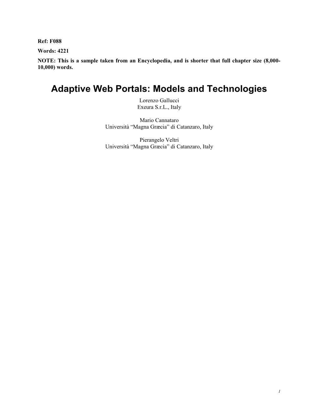 Adaptive Web Portals: Models and Technologies