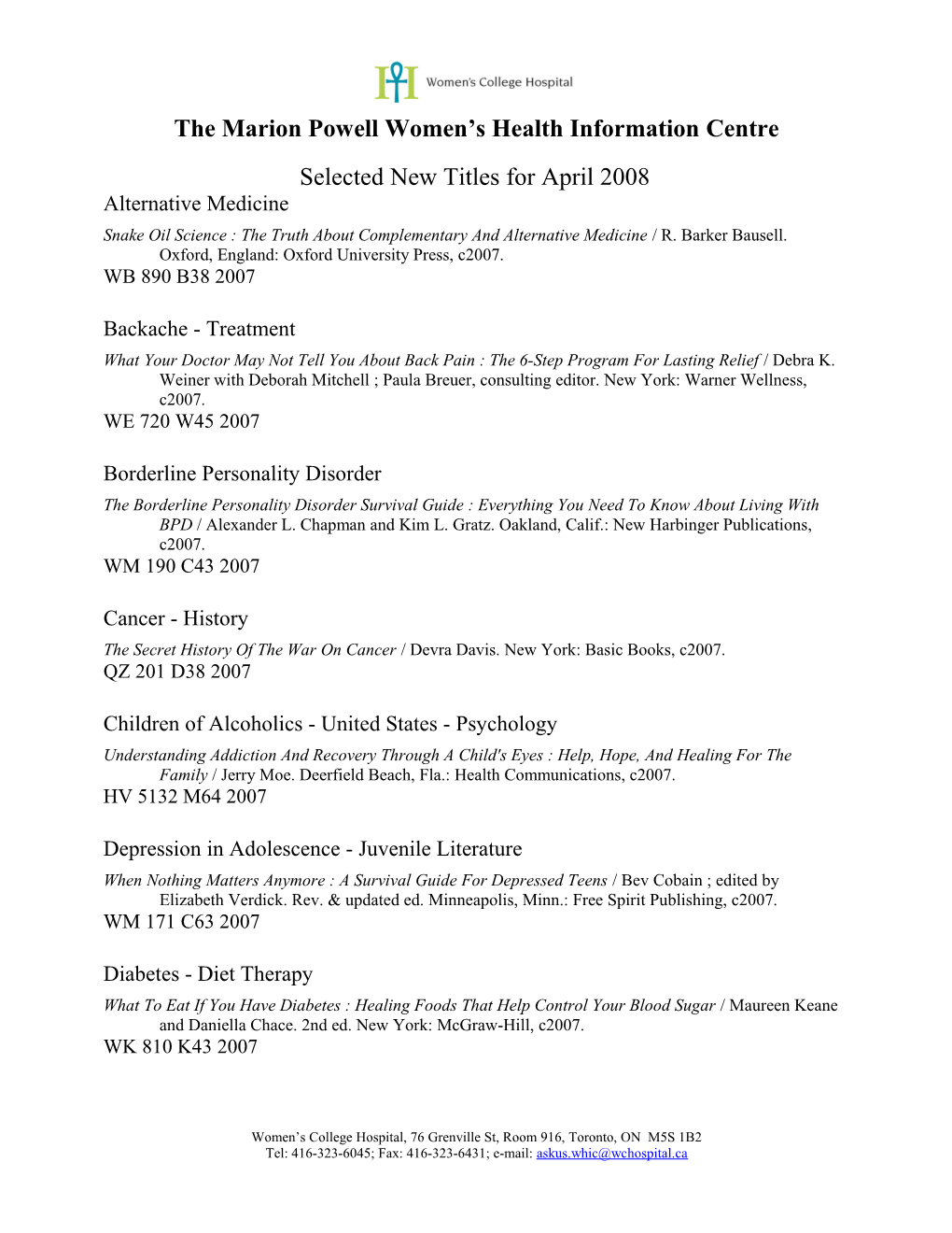 New Titles for January 2003