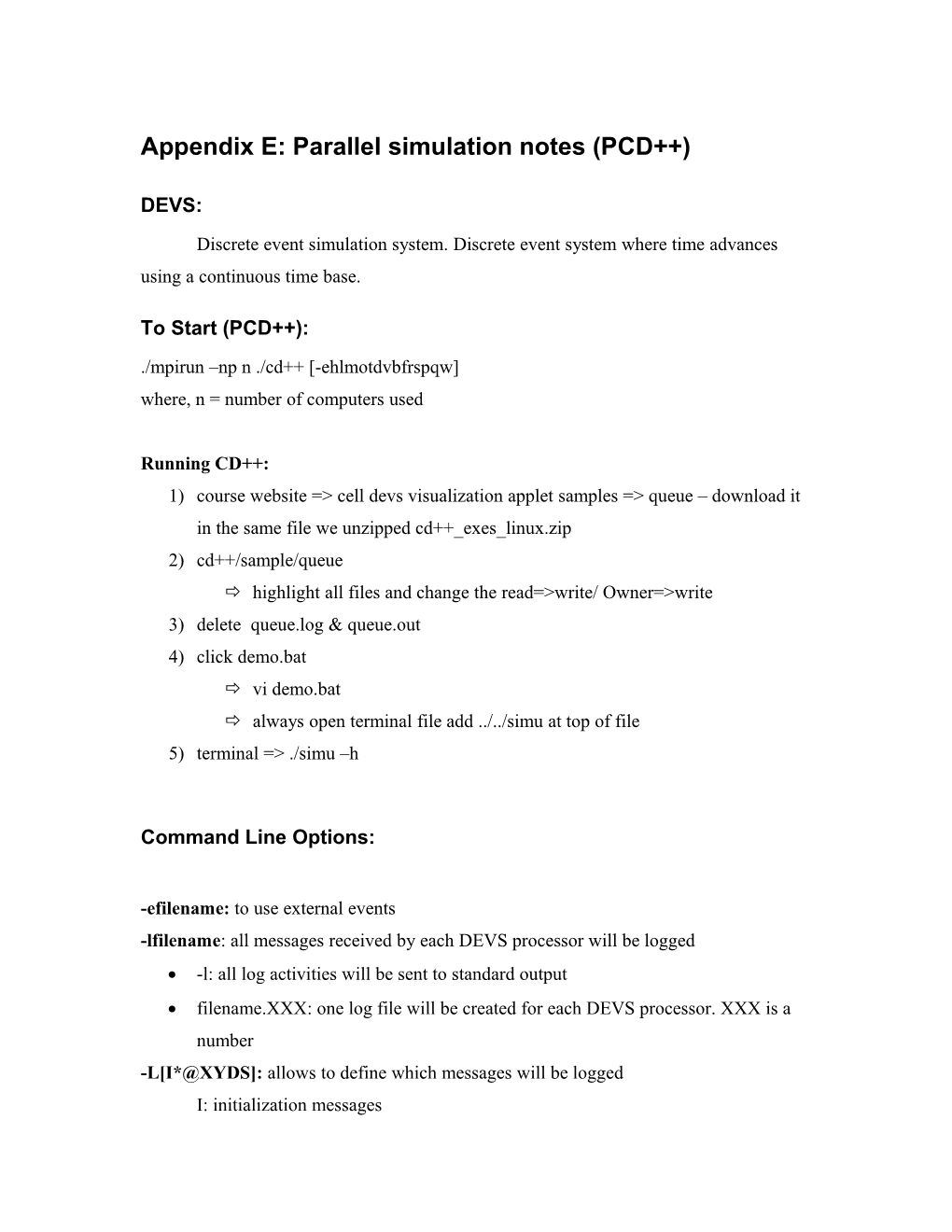 Appendix E: Parallel Simulation Notes (PCD )